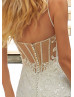 Beaded Ivory Lace Tulle Sheer Back Shimmering Sexy Wedding Dress